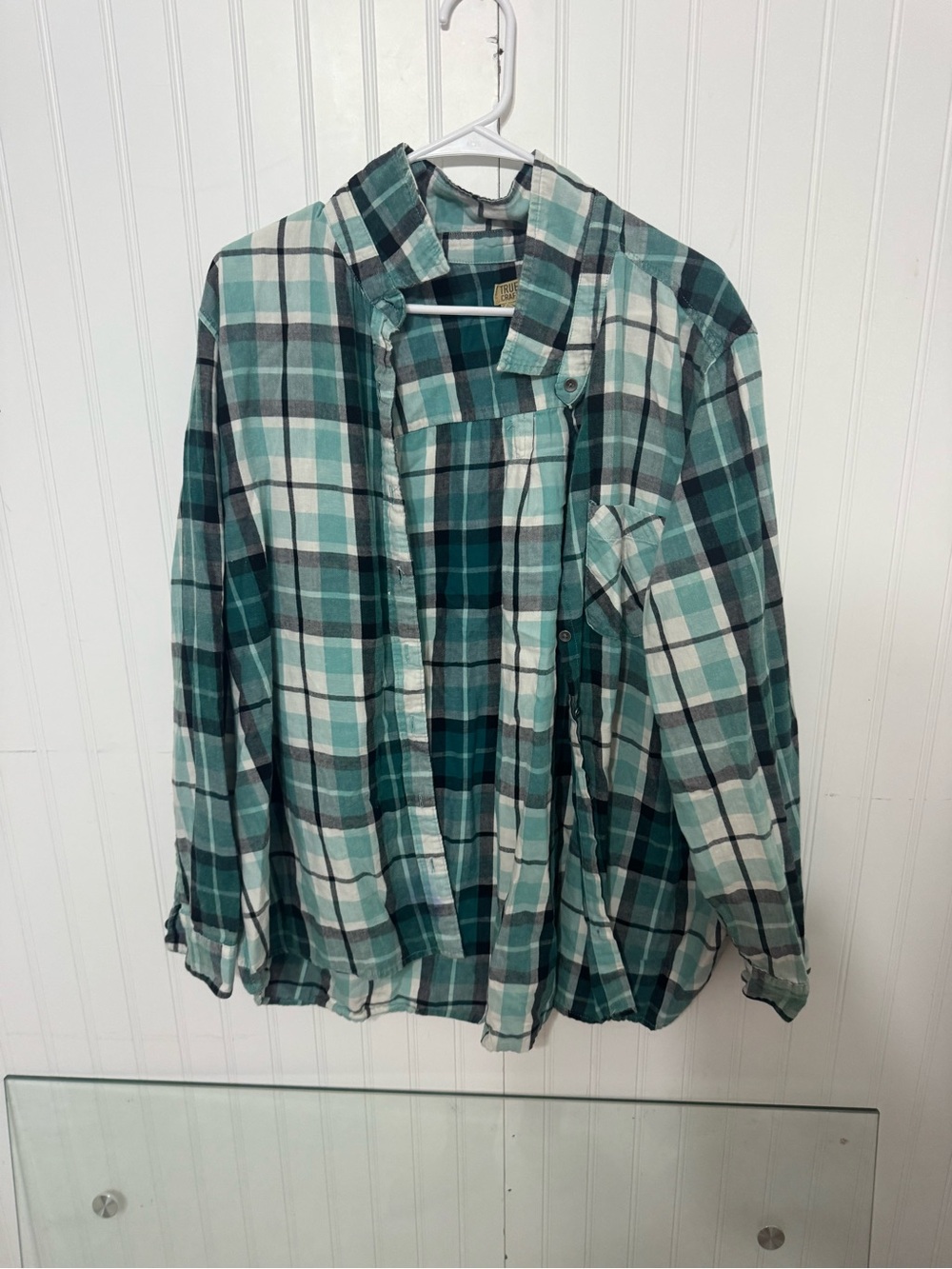 True Craft Teal and White Plaid Button-Down Shirt